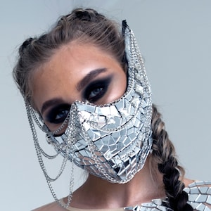 Mascarilla facial personalizada para festival, traje navideño, espejo plateado con cadenas, de ETERESHOP _M79