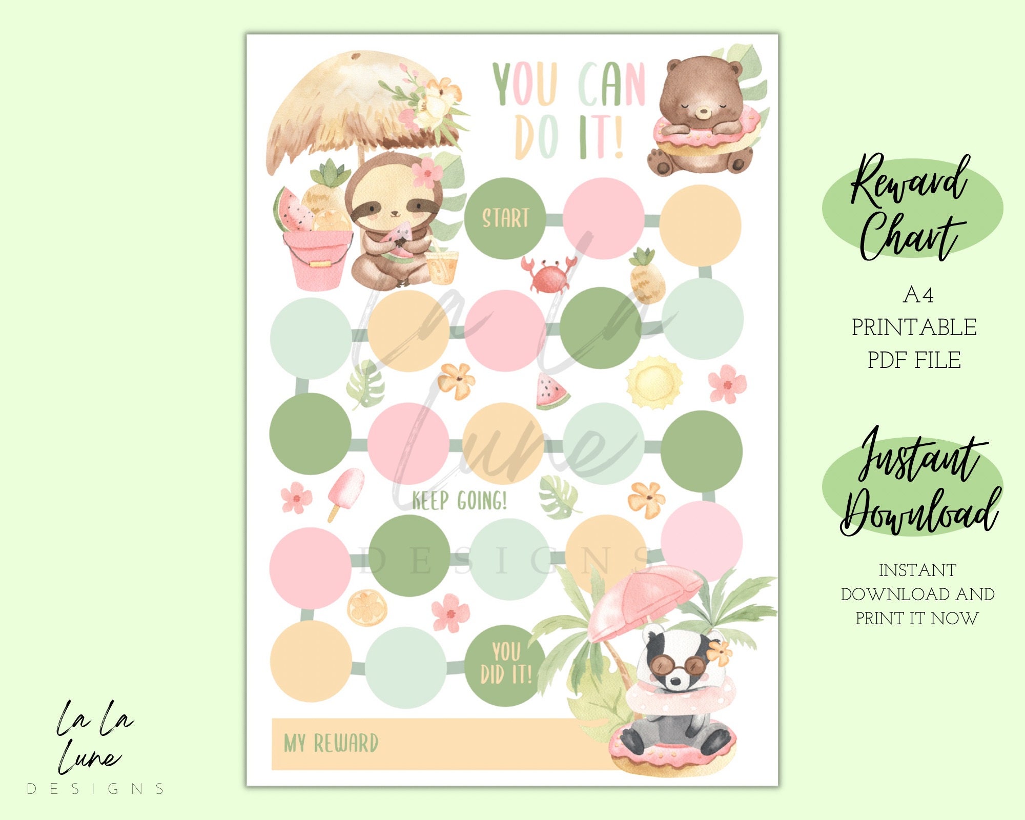 Printable Summer Reward Chart | Instant Download Kids Behaviour Chart ...