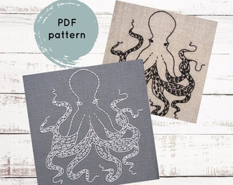 Octopus Embroidery Pattern Pdf: Hand Embroidery Octopus Wall Art