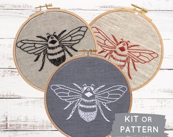 DIY embroidery KIT, bumblebee embroidery pattern, modern hand embroidery pattern, beginner embroidery kit, embroidery kit, easy embroidery