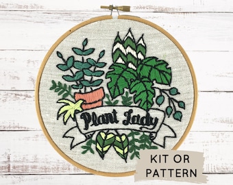 Cadeau pour dame aux plantes, Kit de broderie, Dame aux plantes, Kit de broderie à faire soi-même facile, Broderie pour débutant, Broderie de plantes, Kit de créations manuelles, Travaux manuels à faire soi-même à la maison