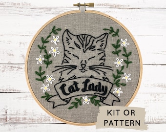 Modern Embroidery Kit: Cat Lady