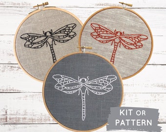 Modern embroidery kit, dragonfly embroidery pattern, easy DIY hoop art, beginner embroidery kit, easy embroidery, dragonfly decor