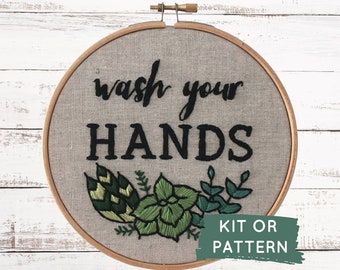 Wash Your Hands Embroidery Kit, Beginner Embroidery Kit, Wash Your Hands, Make at Home DIY Embroidery Kit, DIY Craft Kit, Funny Embroidery