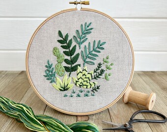 Beginner Embroidery Kit  -  Minimalist Houseplants  - DIY Hand Embroidery Pattern - Plant Craft Kit for Adults - Mother's Day Gift Idea