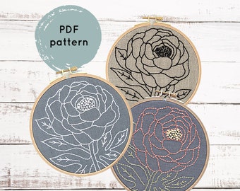 Peony Flower Embroidery Pattern PDF