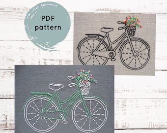 Hand embroidery pattern, bicycle hand embroidery pattern, embroidery pattern PDF, bike embroidery pattern, easy embroidery pattern download