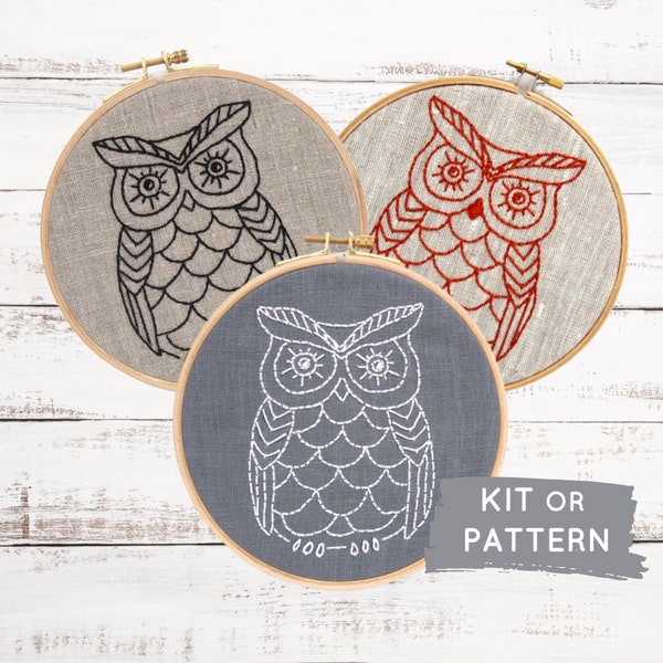 Easy hand embroidery kit, beginner embroidery kit, easy hand embroidery kit for beginner, owl embroidery pattern,  easy owl embroidery kit