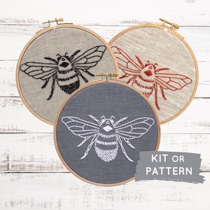 DIY embroidery KIT, bumblebee embroidery pattern, modern hand embroidery pattern, beginner embroidery kit, embroidery kit, easy embroidery image 1
