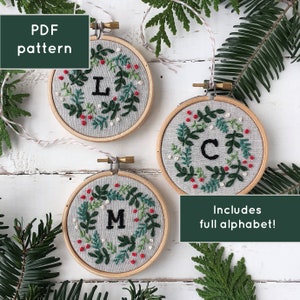 Embroidery Christmas ornament pattern, monogram ornament, Embroidery pattern PDF, customize initial Christmas ornament, personalize monogram