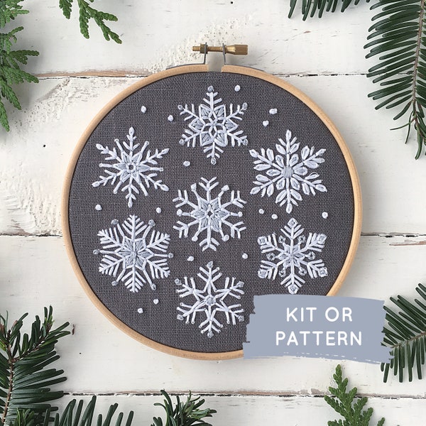 Snowflake embroidery kit, DIY craft kit, snowflake embroidery pattern, easy Christmas embroidery kit, make at home craft, winter embroidery