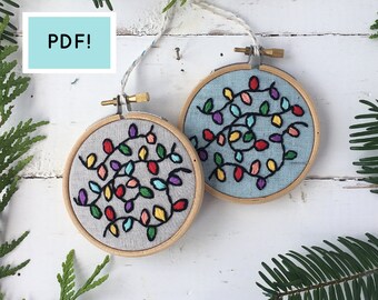Christmas Lights Ornament Embroidery Pattern, LIT ornament embroidery pattern, Christmas embroidery, Tangled Christmas Lights, DIY pattern