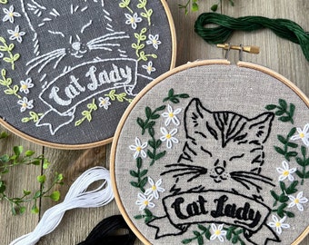 Cat Lady Embroidery Kit: Easy Modern Embroidery