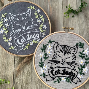 Cat Lady Embroidery Kit: Easy Modern Embroidery image 3