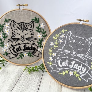 Cat Lady Embroidery Kit: Easy Modern Embroidery image 2