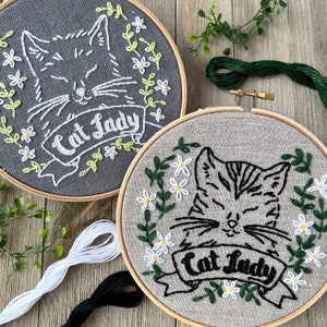 Cat Lady Embroidery Kit: Easy Modern Embroidery image 1