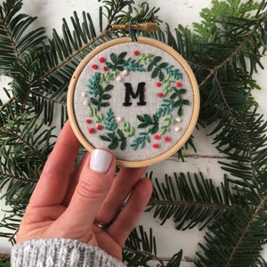 Embroidery kit Christmas ornament, monogram letter ornament, personalized embroidery ornament, DIY Christmas keepsake, make at home craft image 1