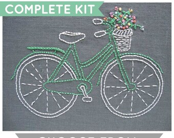 Embroidery Kit, Beginner Modern Embroidery Kit, DIY Embroidery Kit, DIY Embroidery, Hand Embroidery Kit, Bicycle Embroidery Pattern, Bicycle