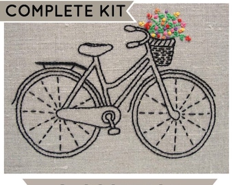 Bicycle embroidery kit, DIY embroidery hoop art, modern hand embroidery patterns, bike embroidery pattern, modern embroidery kits