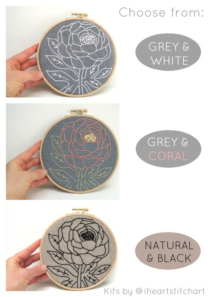 Peony embroidery nwcvq flower embroidery kit modern hand  etsy Peony embroidery nwcvq flower embroidery kit modern hand  etsy