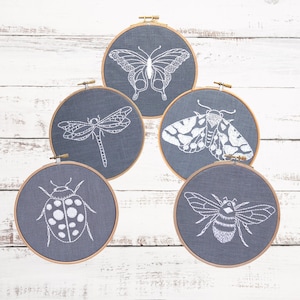 PDF embroidery pattern set, insect patterns, hand embroidery pattern, DIY needlecraft, ladybug, bumblebee, butterfly, dragonfly, moth PDF image 2