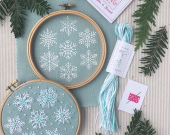 Winter embroidery kit, Snowflake embroidery kit, Christmas Embroidery kit, Snowflake embroidery pattern, DIY craft kit, Beginner embroidery