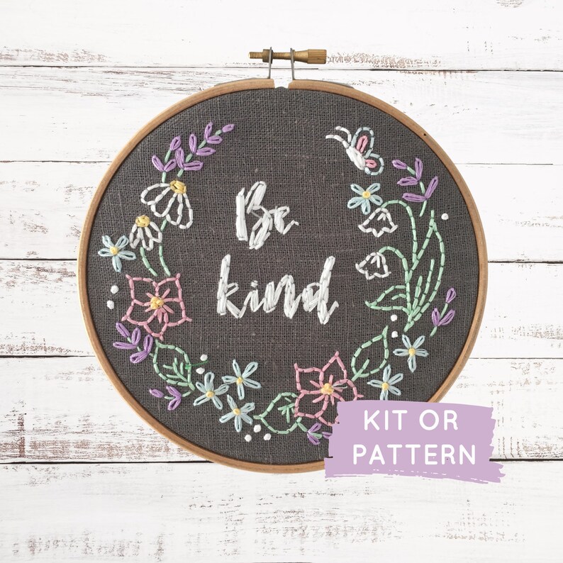 Be Kind Craft Kit DIY Embroidery Kit Beginner Embroidery Etsy