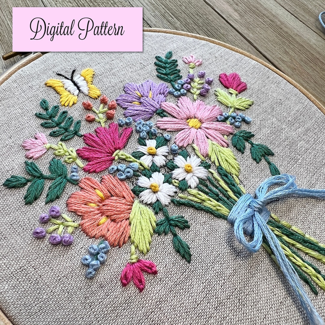Flower Bouquet PDF Embroidery Pattern, Summer Flowers Bouquet