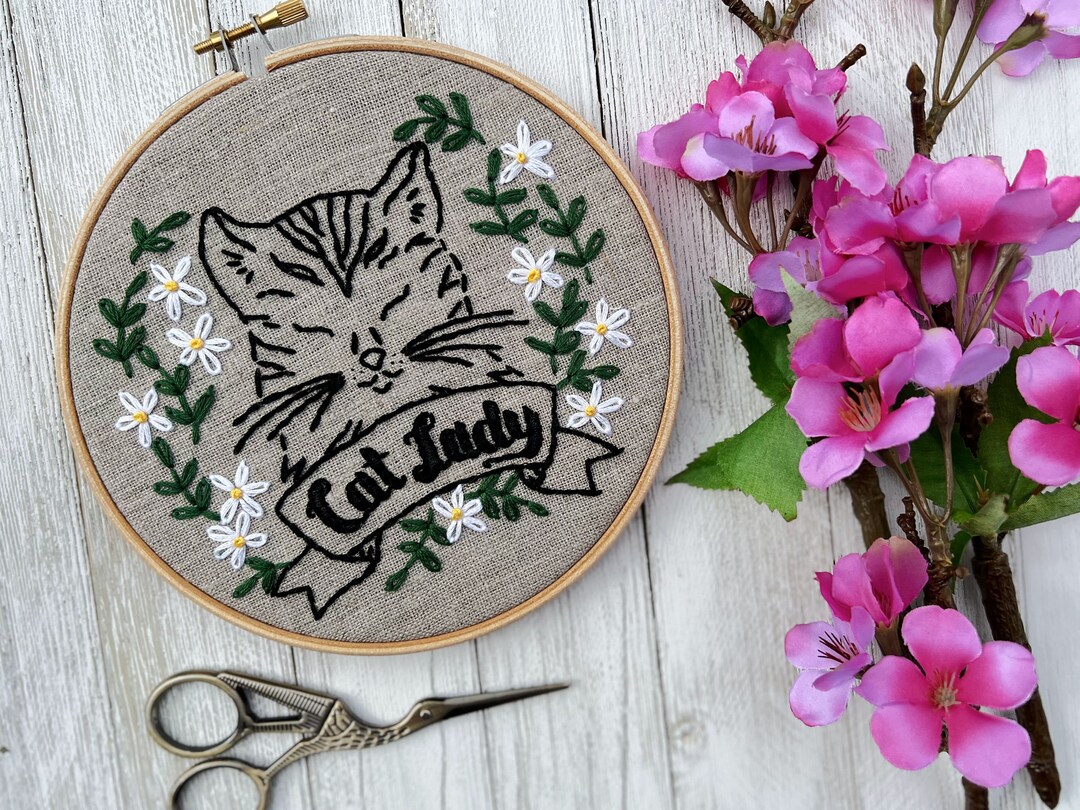 Embroidery Kit Cat Lady DIY Craft Kit for Adults Etsy