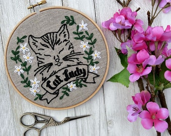 Embroidery Kit Cat Lady - DIY Craft Kit For Adults