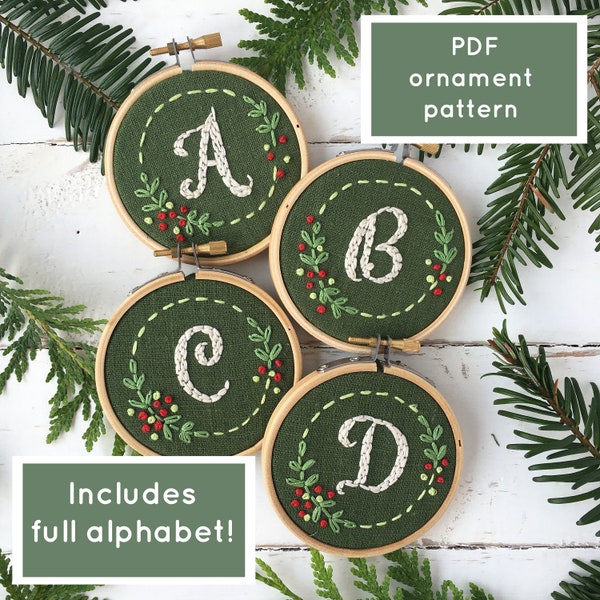 Christmas embroidery pattern, Monogram embroidery ornament pattern, DIY personalized monogram gift, PDF embroidery pattern, Christmas DIY