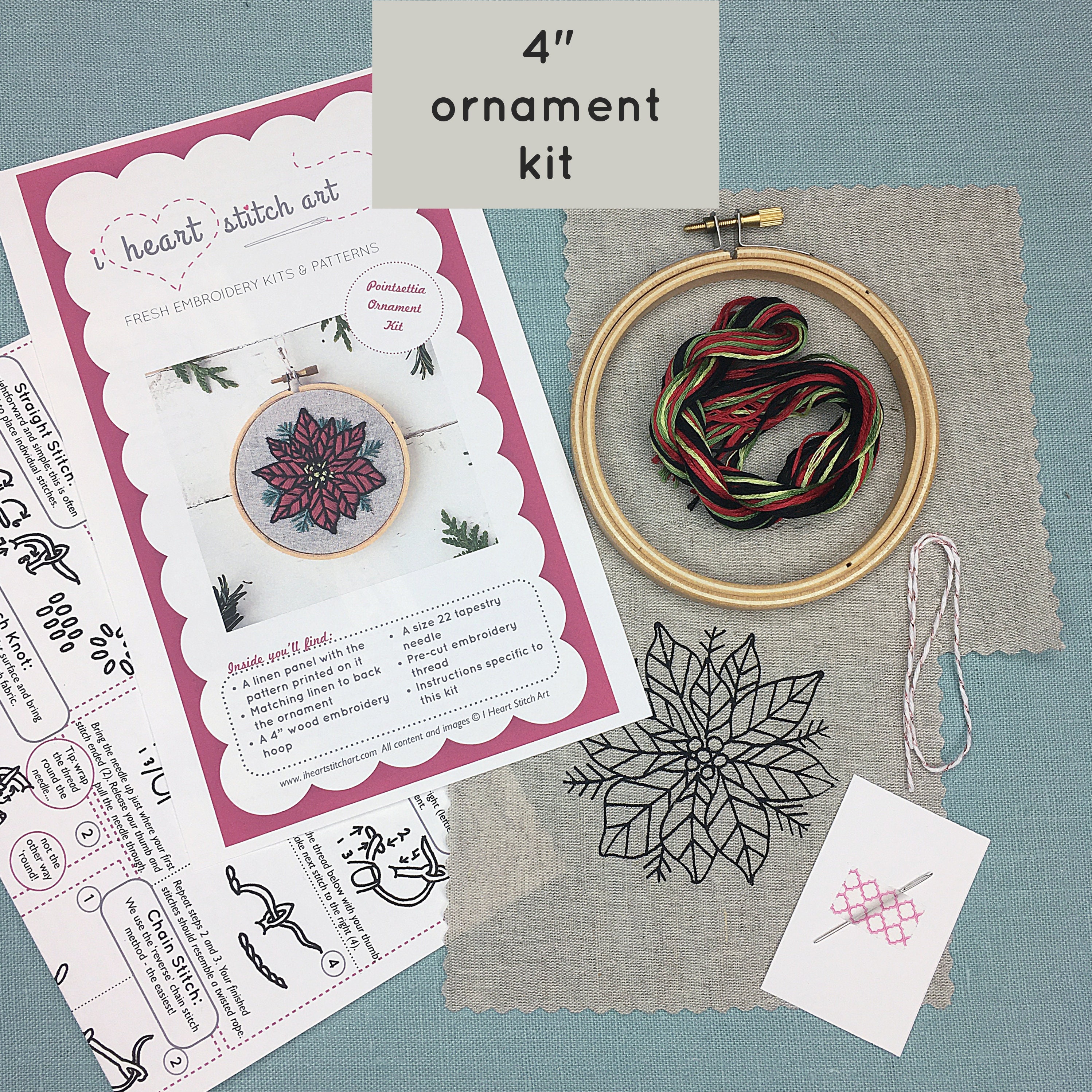 Poinsettia Embroidery Kit: Christmas Ornament DIY Craft Kit -  New  Zealand