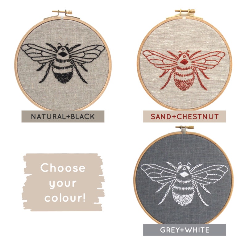 Beginner hand embroidery kit, easy hand embroidery kit, modern embroidery kit, bee embroidery kit, bee embroidery pattern, easy embroidery image 2