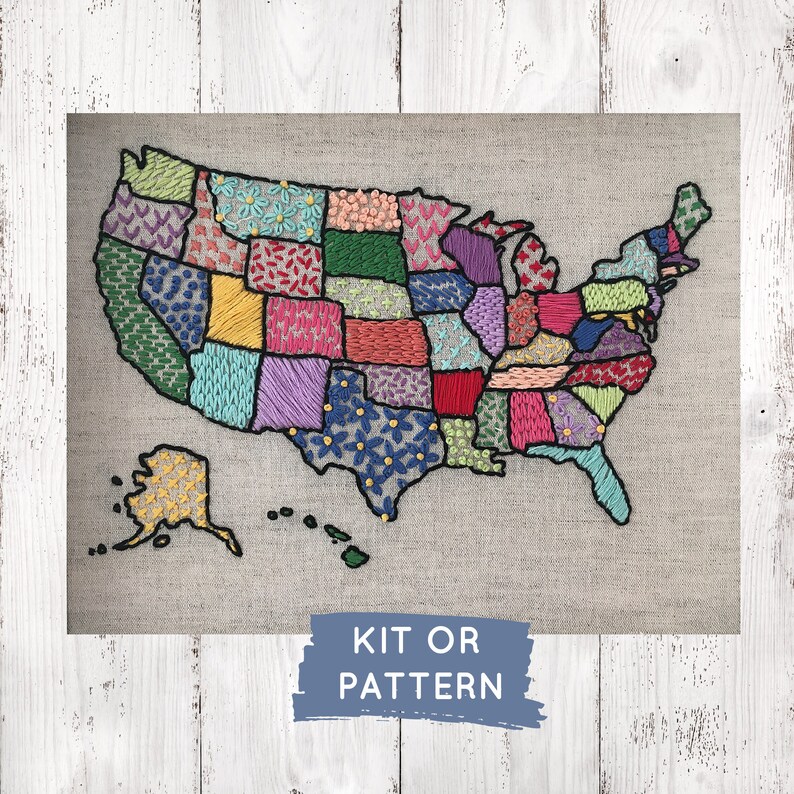 USA Map Embroidery Kit United States Map America Map Etsy