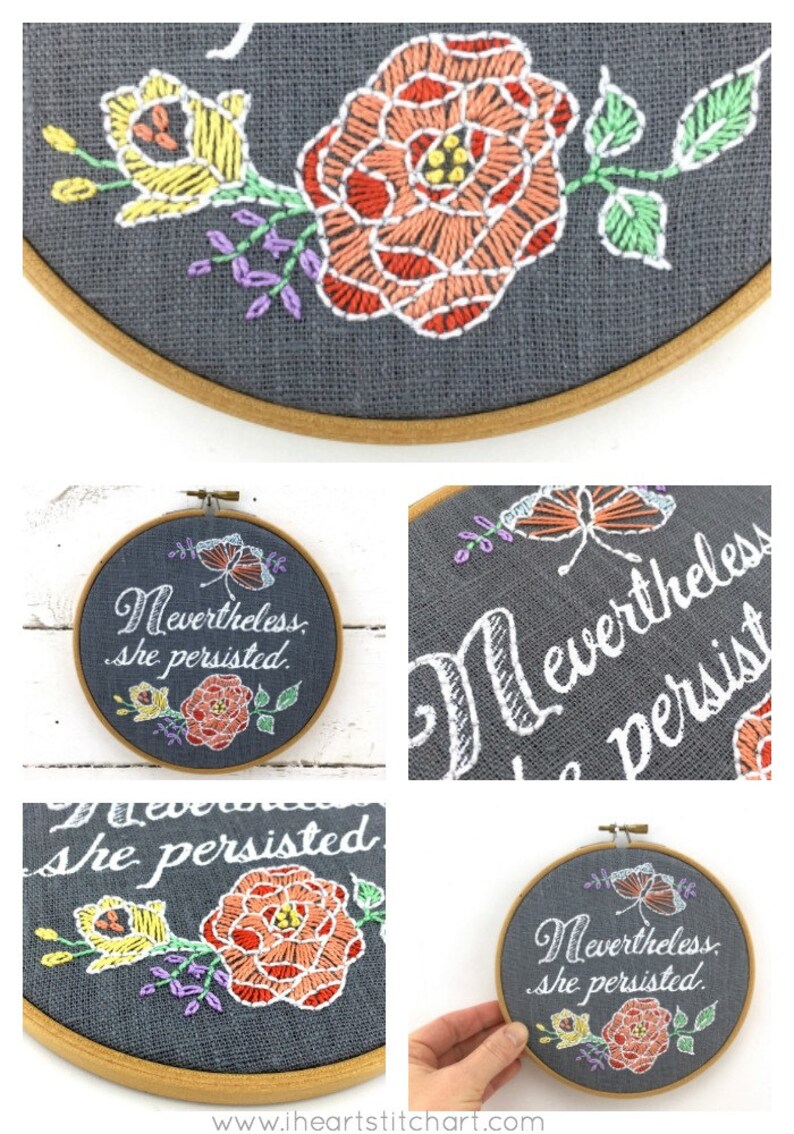feminist embroidery kit Nevertheless She Persisted DIY embroidery hoop art kit She Persisted modern hand embroidery kit Embroidery kit