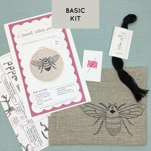 DIY embroidery KIT, bumblebee embroidery pattern, modern hand embroidery pattern, beginner embroidery kit, embroidery kit, easy embroidery Basic Kit (NO HOOP)