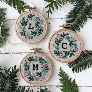 Embroidery kit Christmas ornament, monogram letter ornament, personalized embroidery ornament, DIY Christmas keepsake, make at home craft image 2