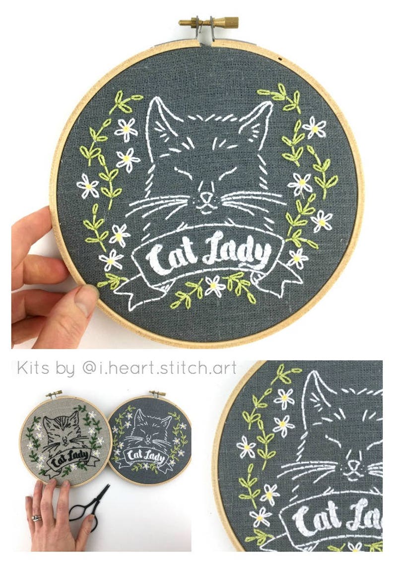 Cat Lady embroidery pattern catlady embroidery kit DIY cat Etsy