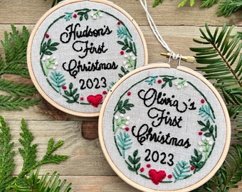 First Christmas 2023 DIY Embroidery Kit - Customize with your child’s name and year