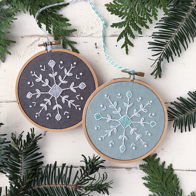 Christmas Embroidery Kit Snowflake Embroidery Ornament Kit Etsy Canada