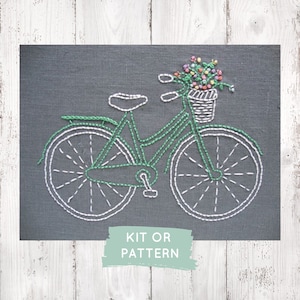 Embroidery kit, beginner embroidery Kit, DIY embroidery kit, modern hand embroidery pattern, bicycle embroidery pattern, bicycle pattern