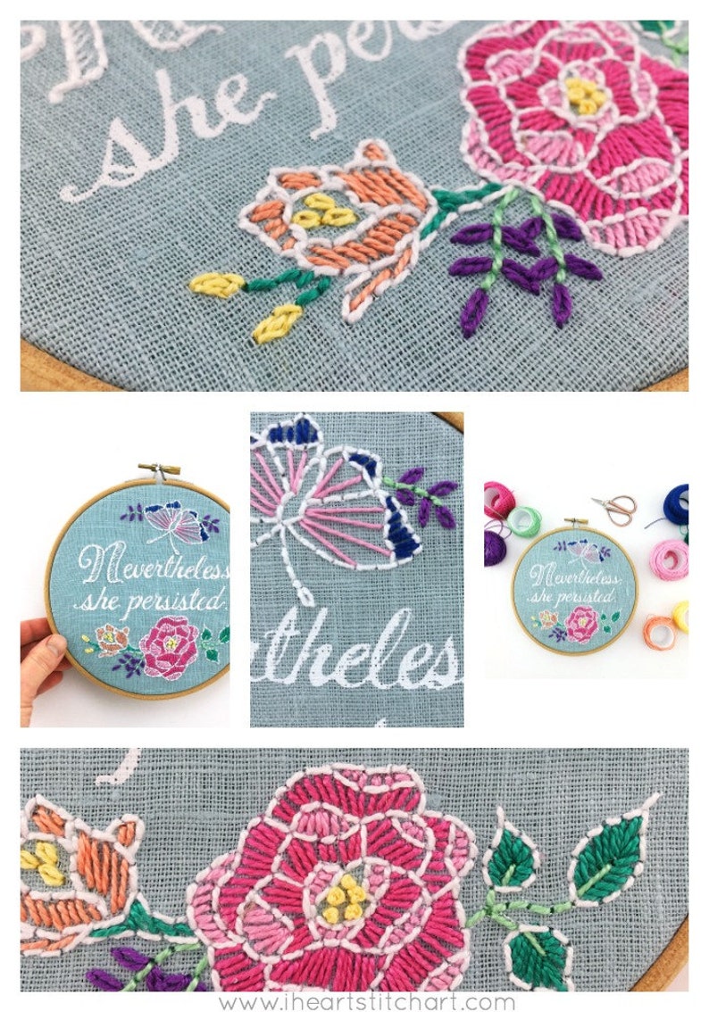 feminist embroidery kit Nevertheless She Persisted DIY embroidery hoop art kit She Persisted modern hand embroidery kit Embroidery kit
