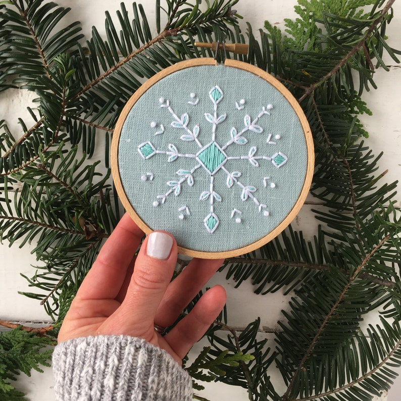 Christmas Embroidery Kit Snowflake Embroidery Ornament Kit Etsy Canada