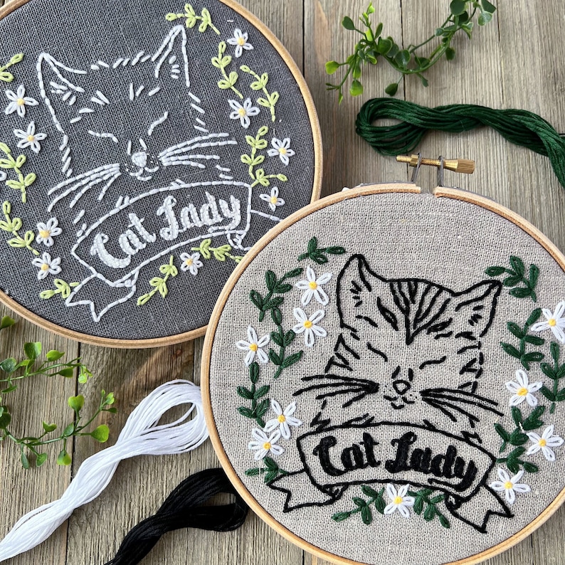 Cat Lady Embroidery Kit: Easy Modern Embroidery image 1