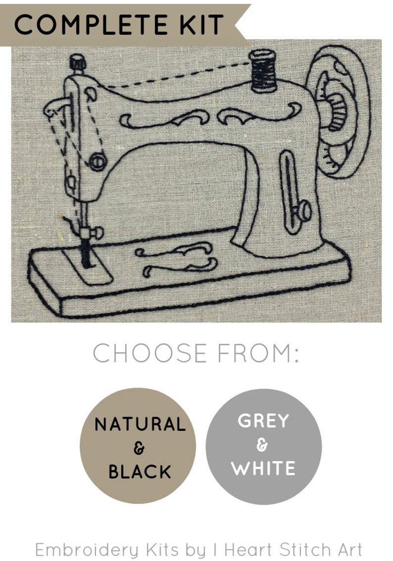 iheartstitchart craft decor DIY hoop art vintage sewing machine Embroidery kit embroidery pattern gift for sewist modern embroidery