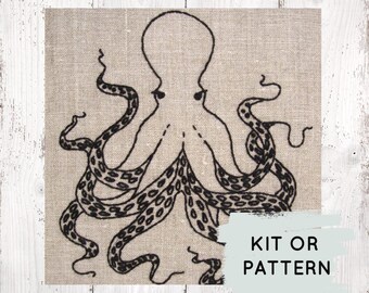 Modern Embroidery Kit, Embroidery Kit, DIY Embroidery Kit, DIY Embroidery Pattern, Hand Embroidery Kit, Octopus, Cephalopod, Stitching Kit