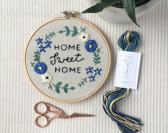 Embroidery Kit, Home Sweet Home, Beginner Embroidery Kit, Hand Embroidery Pattern, DIY craft kit, Easy Embroidery, Housewarming Gift