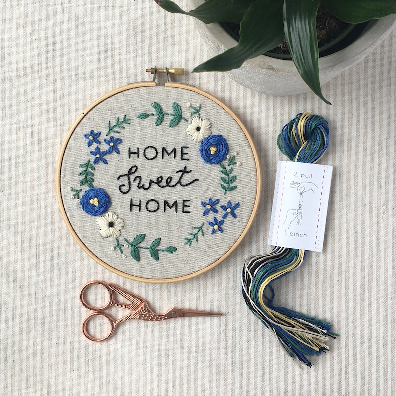 Embroidery Kit, Home Sweet Home, Beginner Embroidery Kit, Hand Embroidery Pattern, DIY craft kit, Easy Embroidery, Housewarming Gift image 1