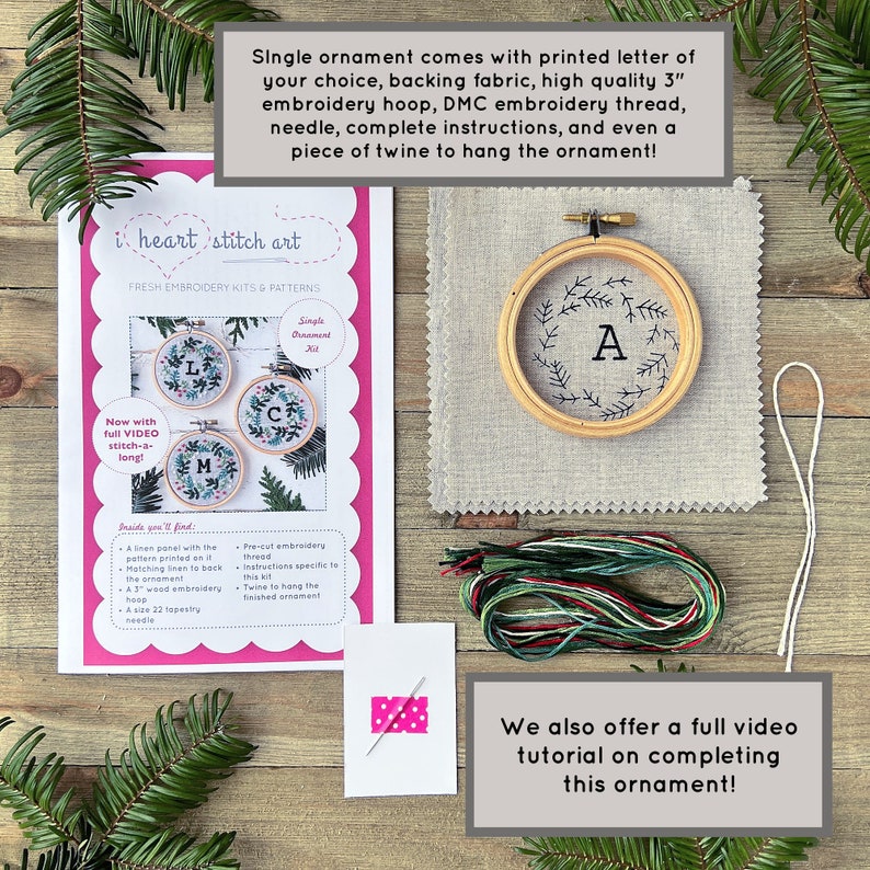 Embroidery kit Christmas ornament, monogram letter ornament, personalized embroidery ornament, DIY Christmas keepsake, make at home craft afbeelding 4