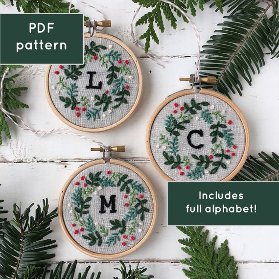 Christmas Bows & Ornaments Alphabet Embroidery Design